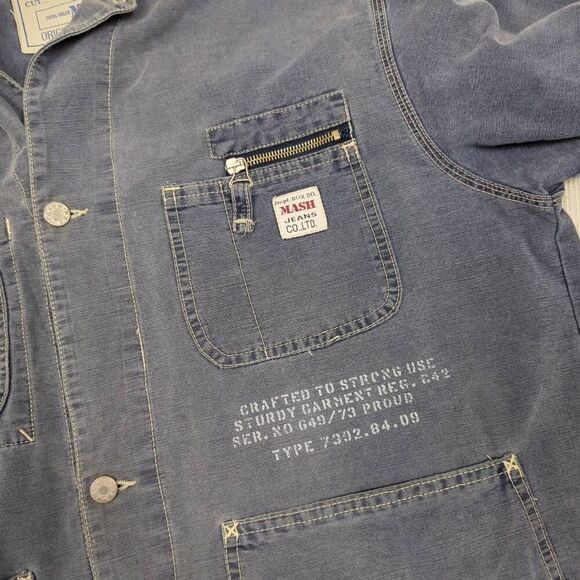 Mash Clothing Company 1995 Mens Size L Button Front Denim Jacket Blue Pockets - Picture 6 of 11